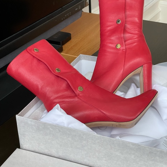 Jimmy Choo Shoes Jimmy Choo Dayno Red Leather Mid-Calf Boots - Picture 5 of 6